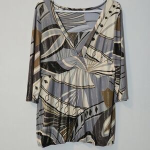 Reitmans XL Metallic Geometric Blouse Neo Deco Holiday Silver Shimmer Crossover